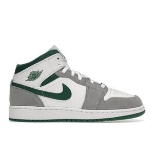 Air Jordan Big Kids 1 Mid Se White Pine Green Smoke Grey Size 5Y